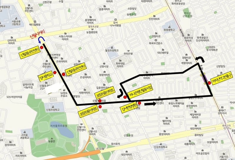 서울시내버스파업에 따른 양천구 무료셔틀버스 노선도 1