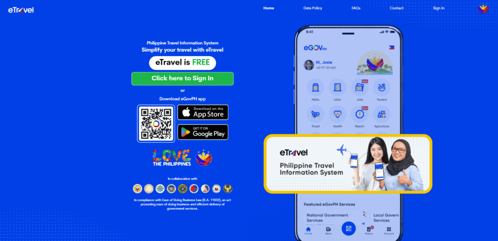 필리핀 이트래블 홈페이지 첫화면