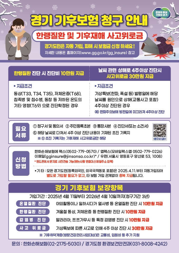 경기도 기후보험 청구방법 등 자세한 내용을 정리한 안내문